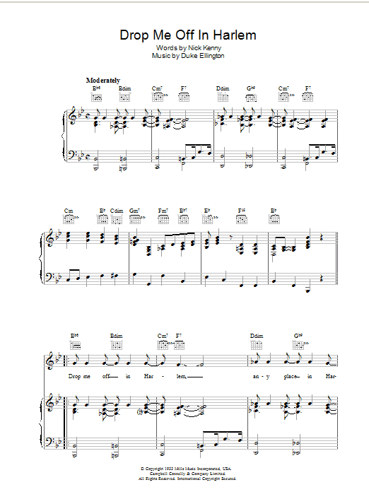 Duke Ellington Drop Me Off In Harlem sheet music notes and chords arranged for Piano, Vocal & Guitar Chords (Right-Hand Melody)
