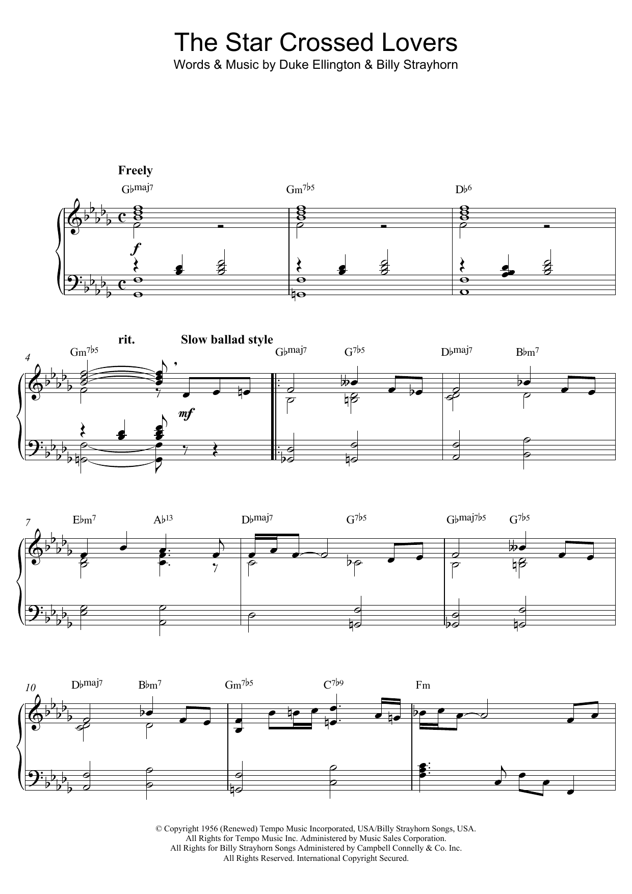 Duke Ellington Duke Ellington:The Star Crossed Lovers (from 'Such Sweet Thunder') sheet music notes and chords arranged for Piano Solo