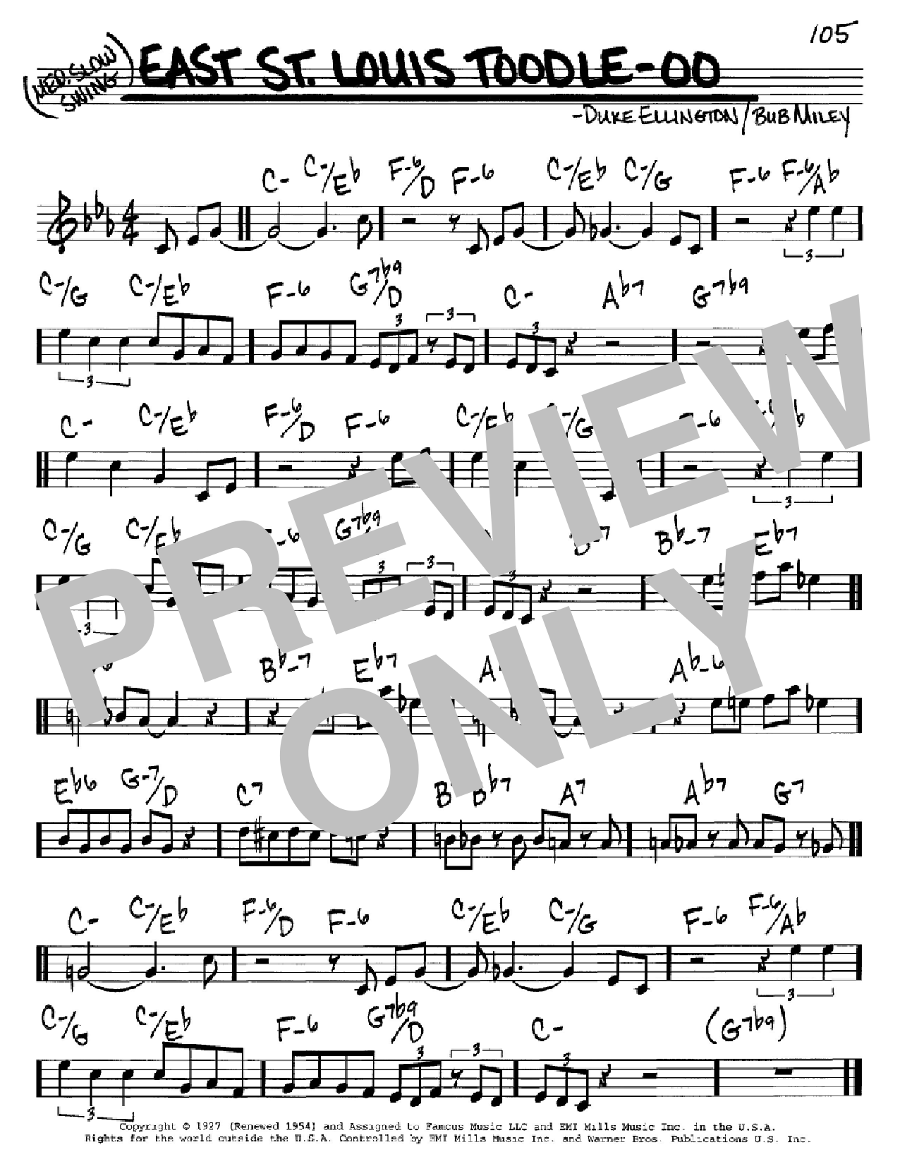 Duke Ellington East St. Louis Toodle-oo sheet music notes and chords arranged for Real Book – Melody & Chords – C Instruments