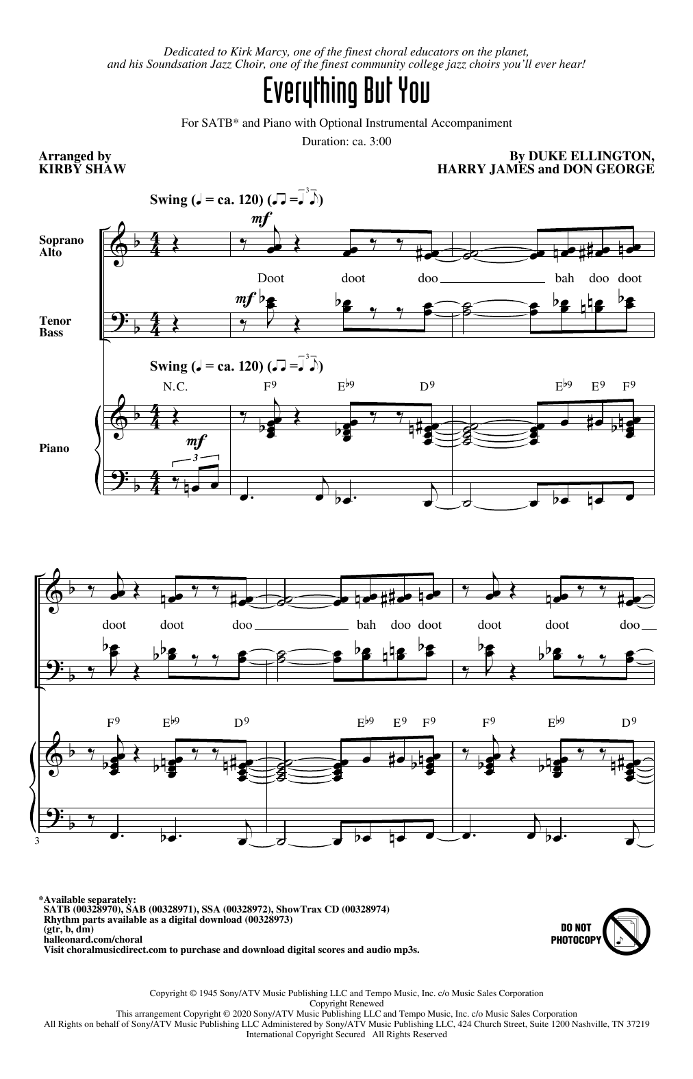 Duke Ellington Everything But You (arr. Kirby Shaw) sheet music notes and chords arranged for SAB Choir