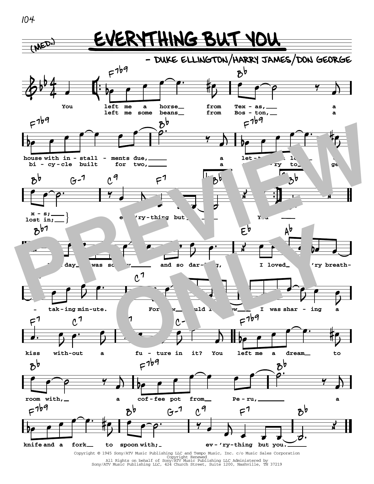 Duke Ellington Everything But You (High Voice) sheet music notes and chords arranged for Real Book – Melody, Lyrics & Chords