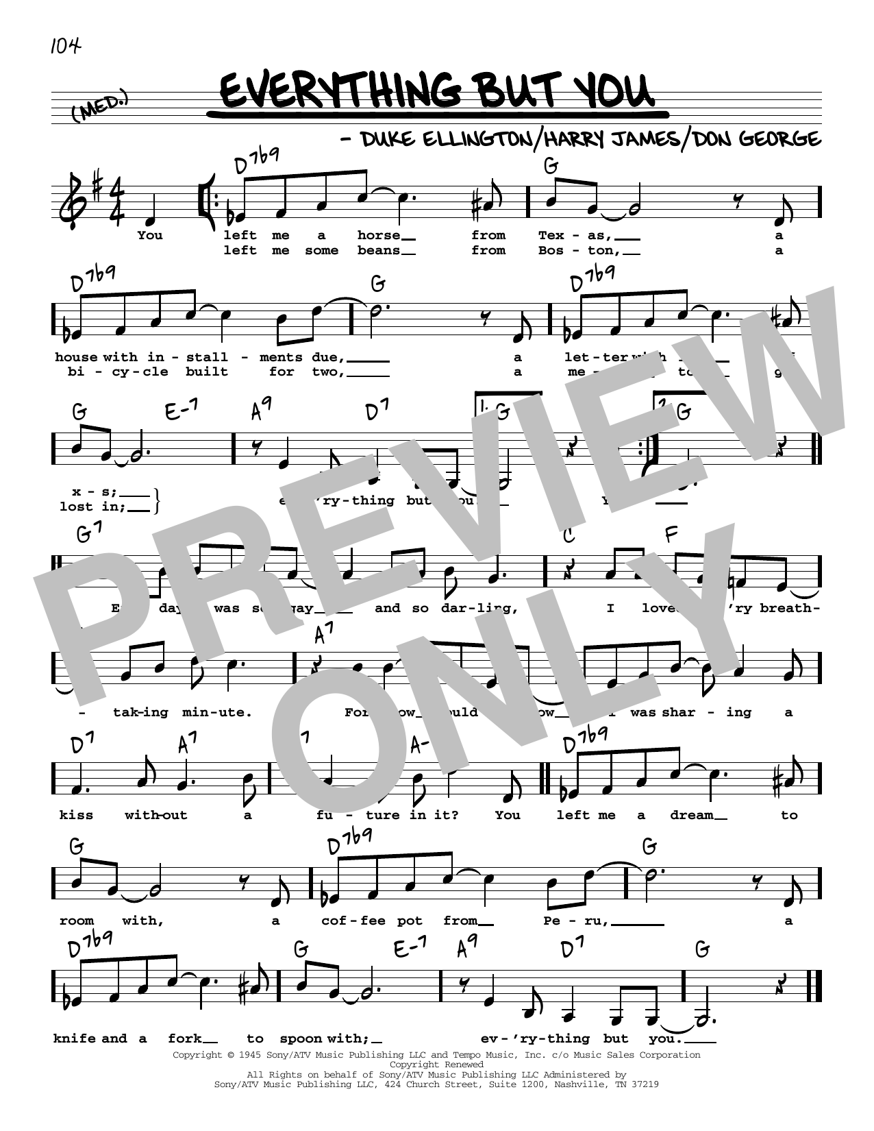 Duke Ellington Everything But You (Low Voice) sheet music notes and chords arranged for Real Book – Melody, Lyrics & Chords