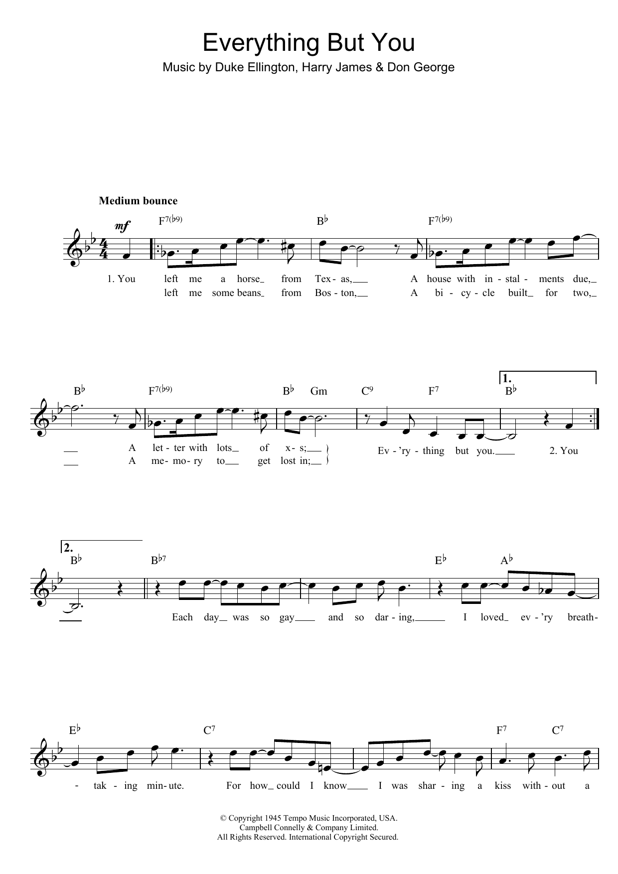 Duke Ellington Everything But You sheet music notes and chords arranged for Piano, Vocal & Guitar Chords (Right-Hand Melody)