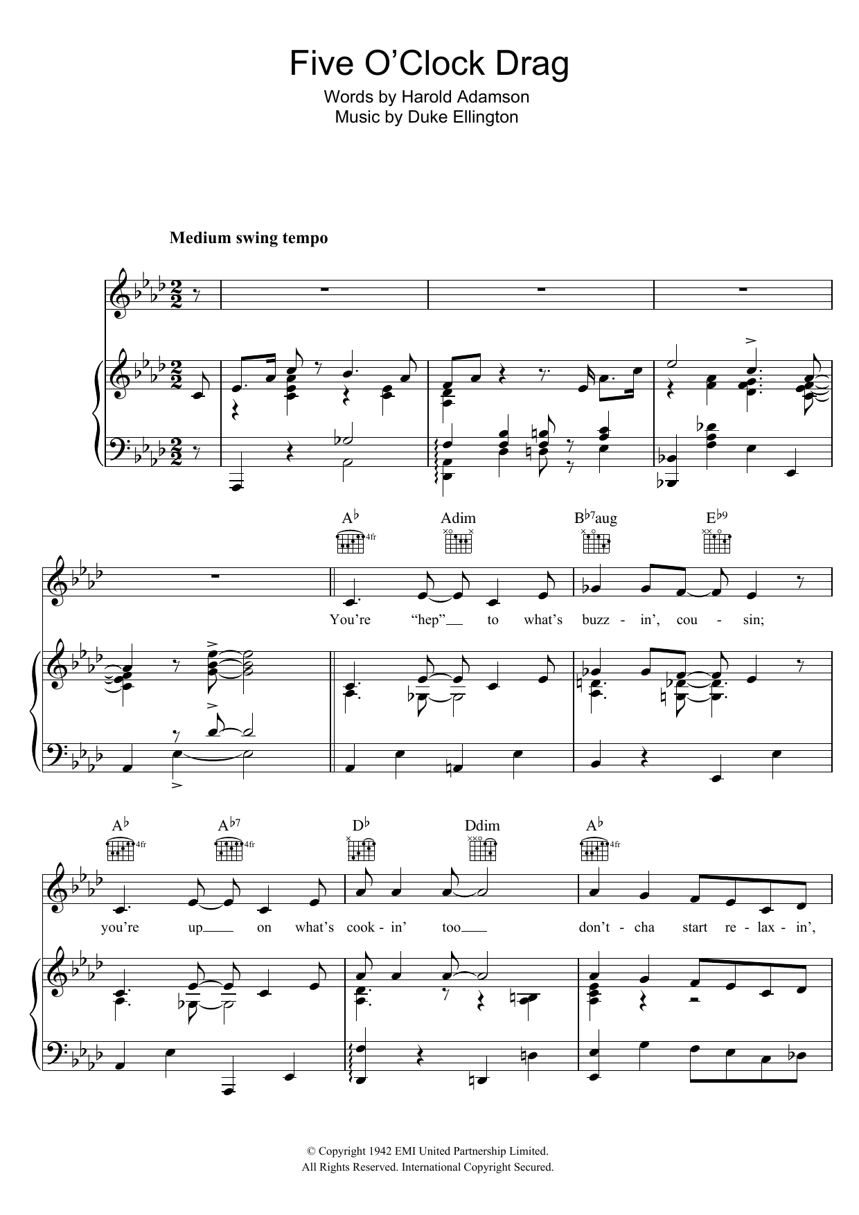 Duke Ellington Five O'Clock Drag sheet music notes and chords arranged for Piano, Vocal & Guitar Chords