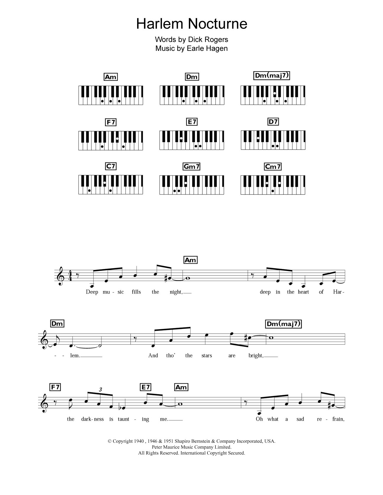 Duke Ellington Harlem Nocturne sheet music notes and chords arranged for Piano Chords/Lyrics