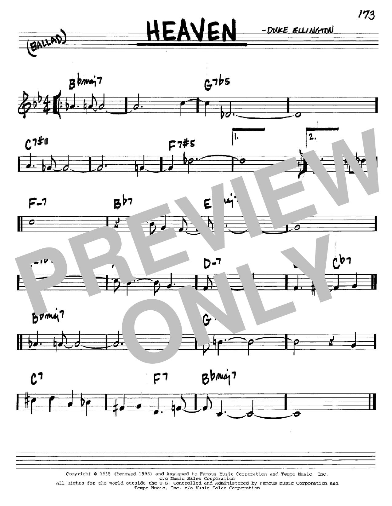 Duke Ellington Heaven sheet music notes and chords arranged for Real Book – Melody & Chords – Bass Clef Instruments