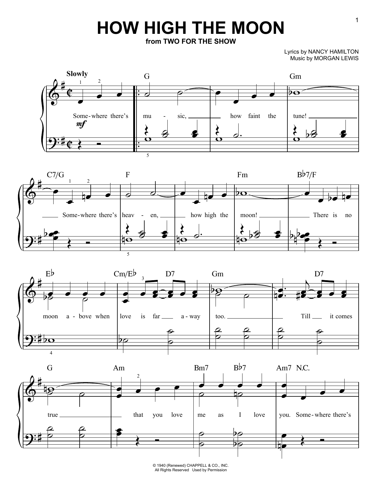 Duke Ellington How High The Moon sheet music notes and chords arranged for Very Easy Piano