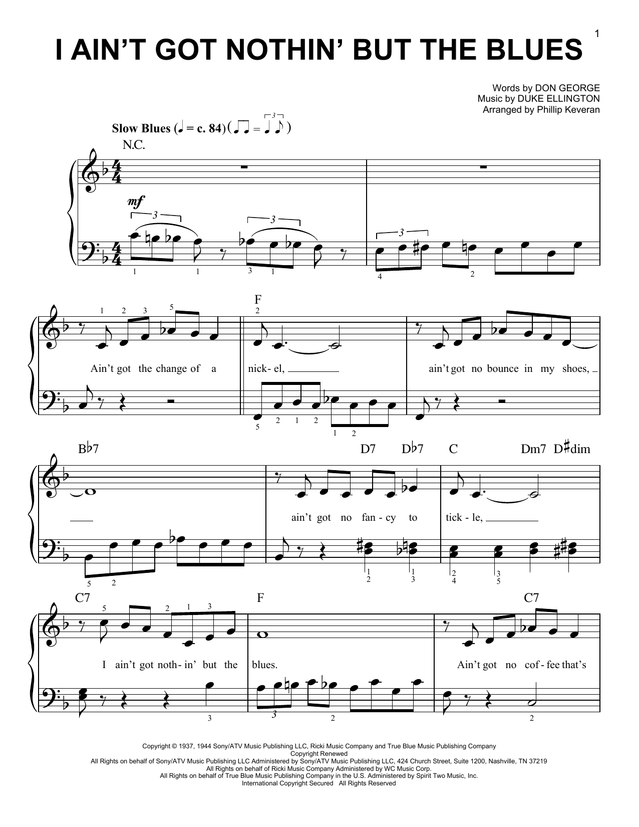 Duke Ellington I Ain't Got Nothin' But The Blues (arr. Phillip Keveren) sheet music notes and chords arranged for Easy Piano