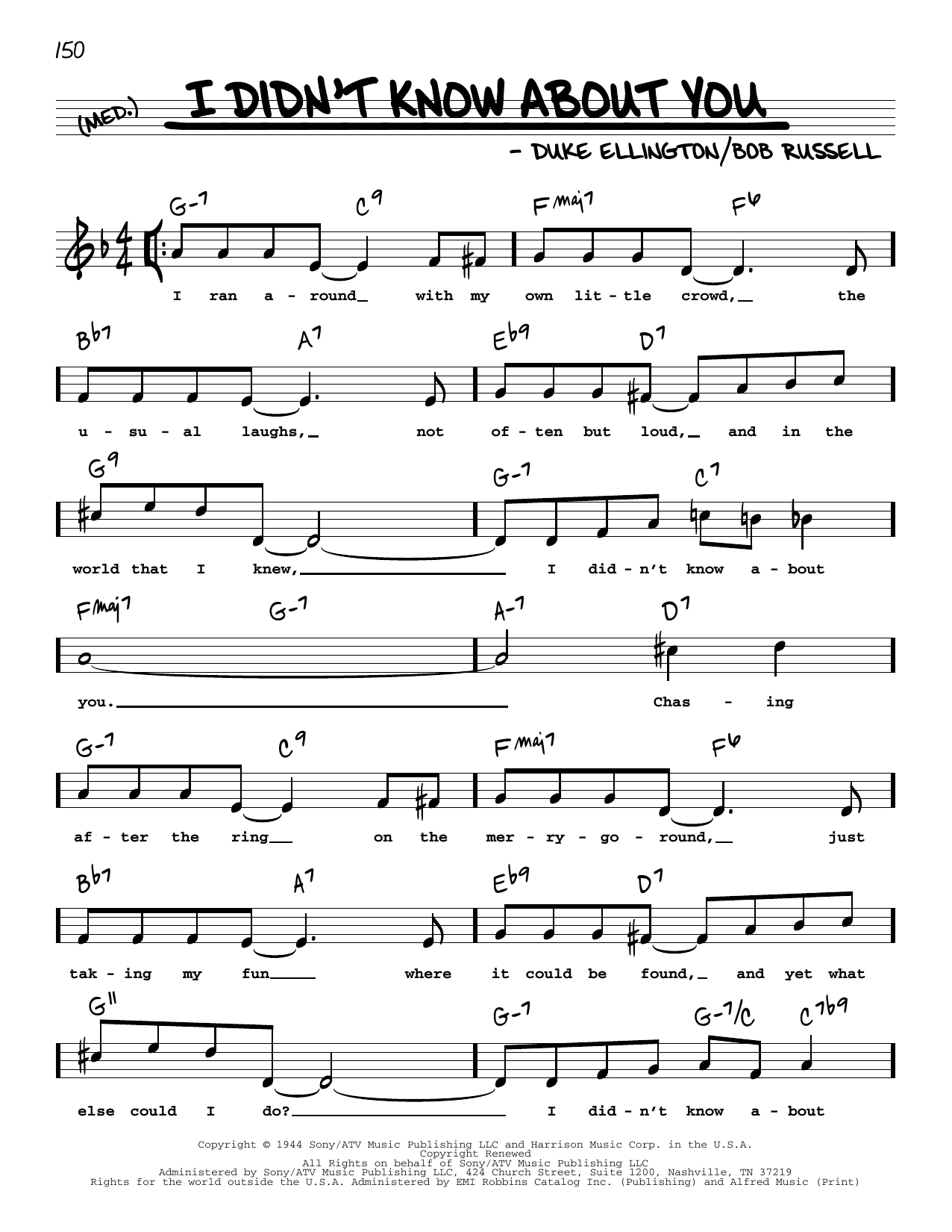 Duke Ellington I Didn't Know About You (High Voice) sheet music notes and chords arranged for Real Book – Melody, Lyrics & Chords
