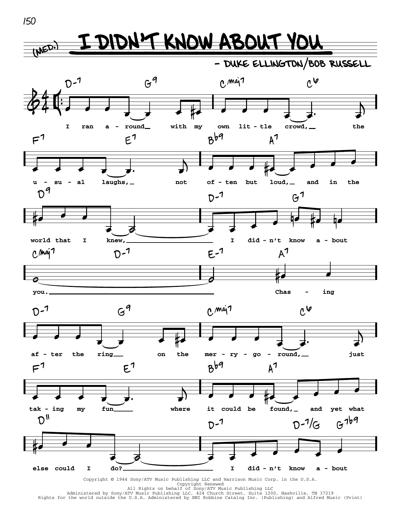 Duke Ellington I Didn't Know About You (Low Voice) sheet music notes and chords arranged for Real Book – Melody, Lyrics & Chords