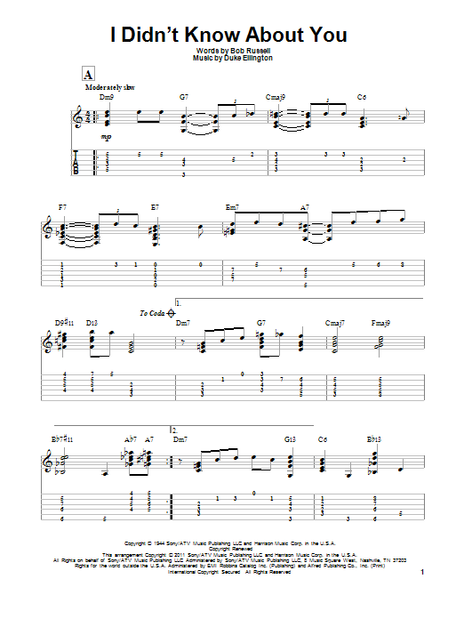 Duke Ellington I Didn't Know About You sheet music notes and chords arranged for Solo Guitar