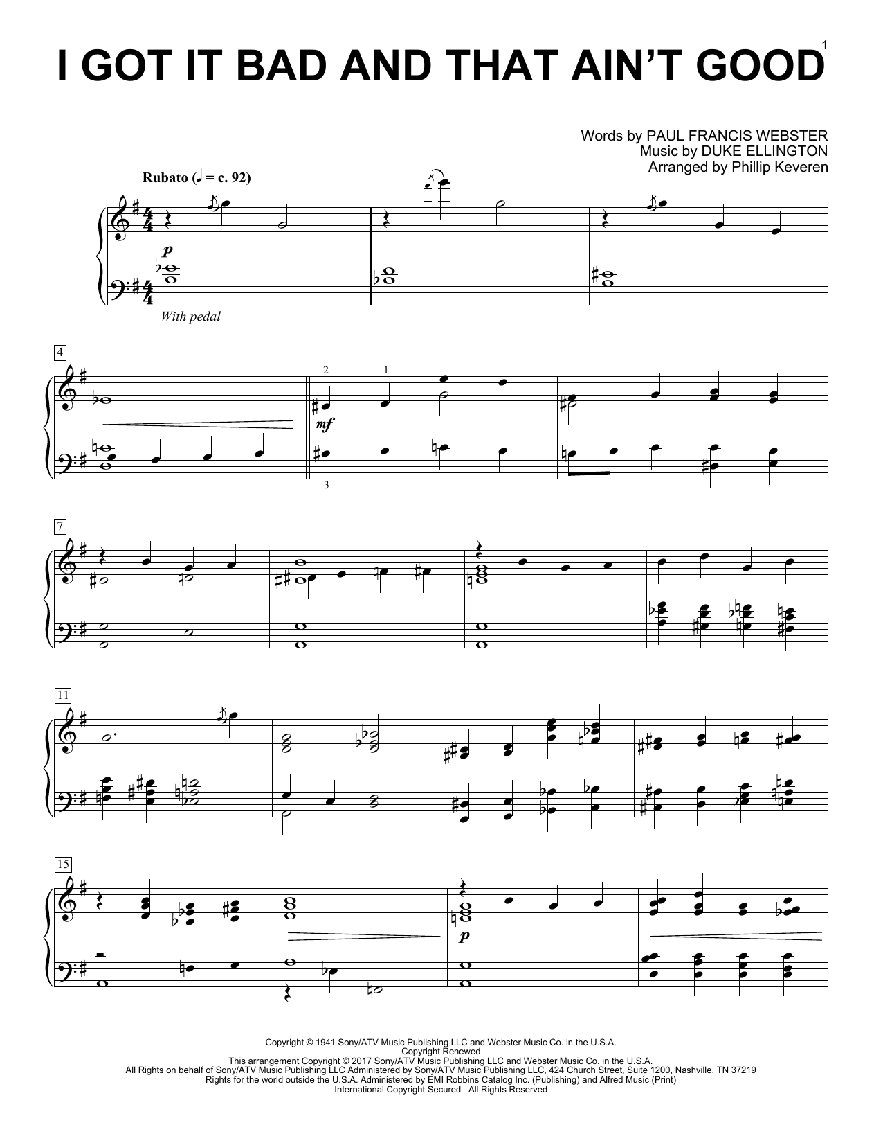 Duke Ellington I Got It Bad And That Ain't Good (arr. Phillip Keveren) sheet music notes and chords arranged for Easy Piano
