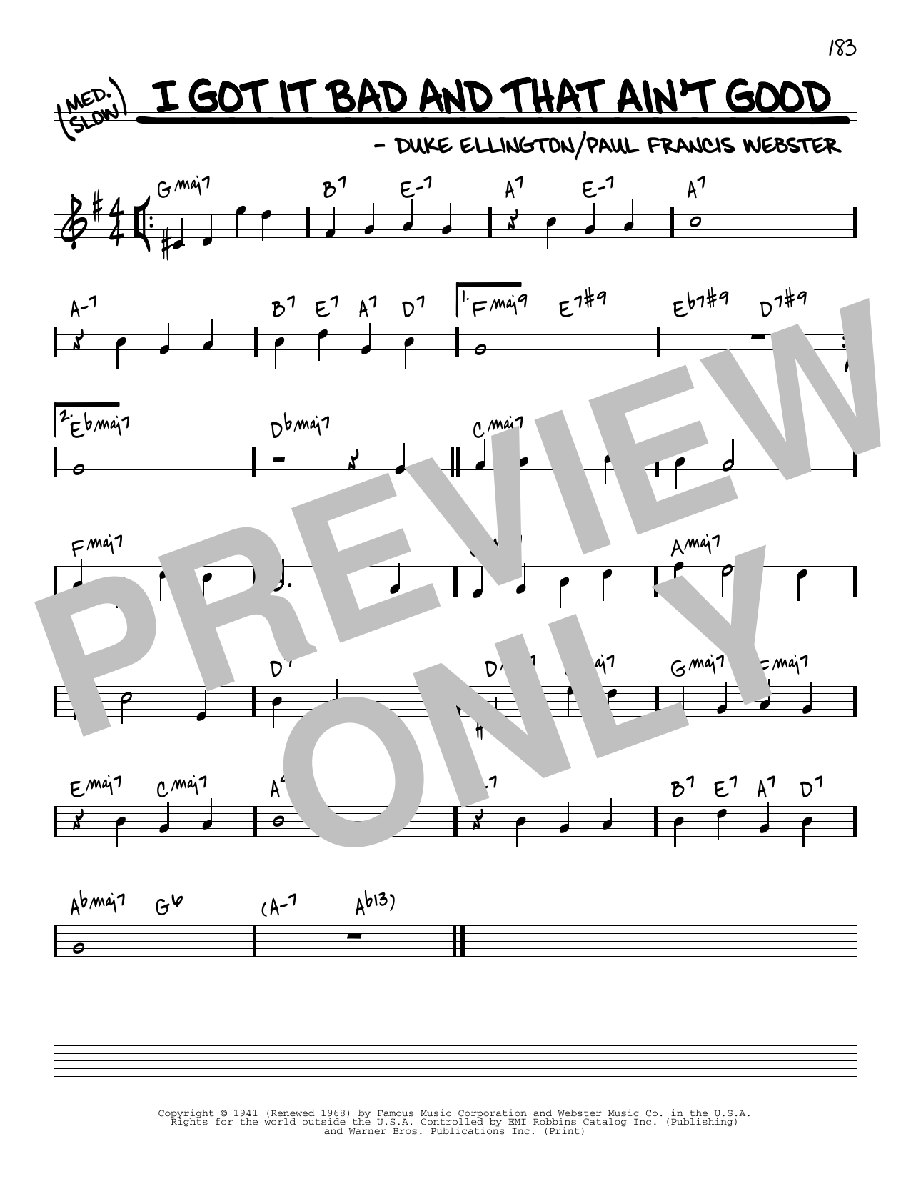 Duke Ellington I Got It Bad And That Ain't Good [Reharmonized version] (arr. Jack Grassel) sheet music notes and chords arranged for Real Book – Melody & Chords