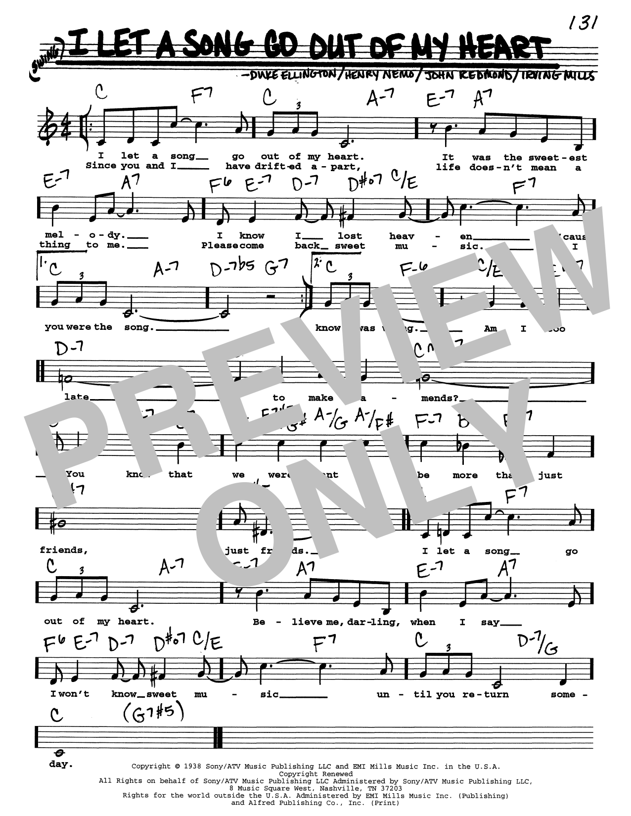 Duke Ellington I Let A Song Go Out Of My Heart (Low Voice) sheet music notes and chords arranged for Real Book – Melody, Lyrics & Chords