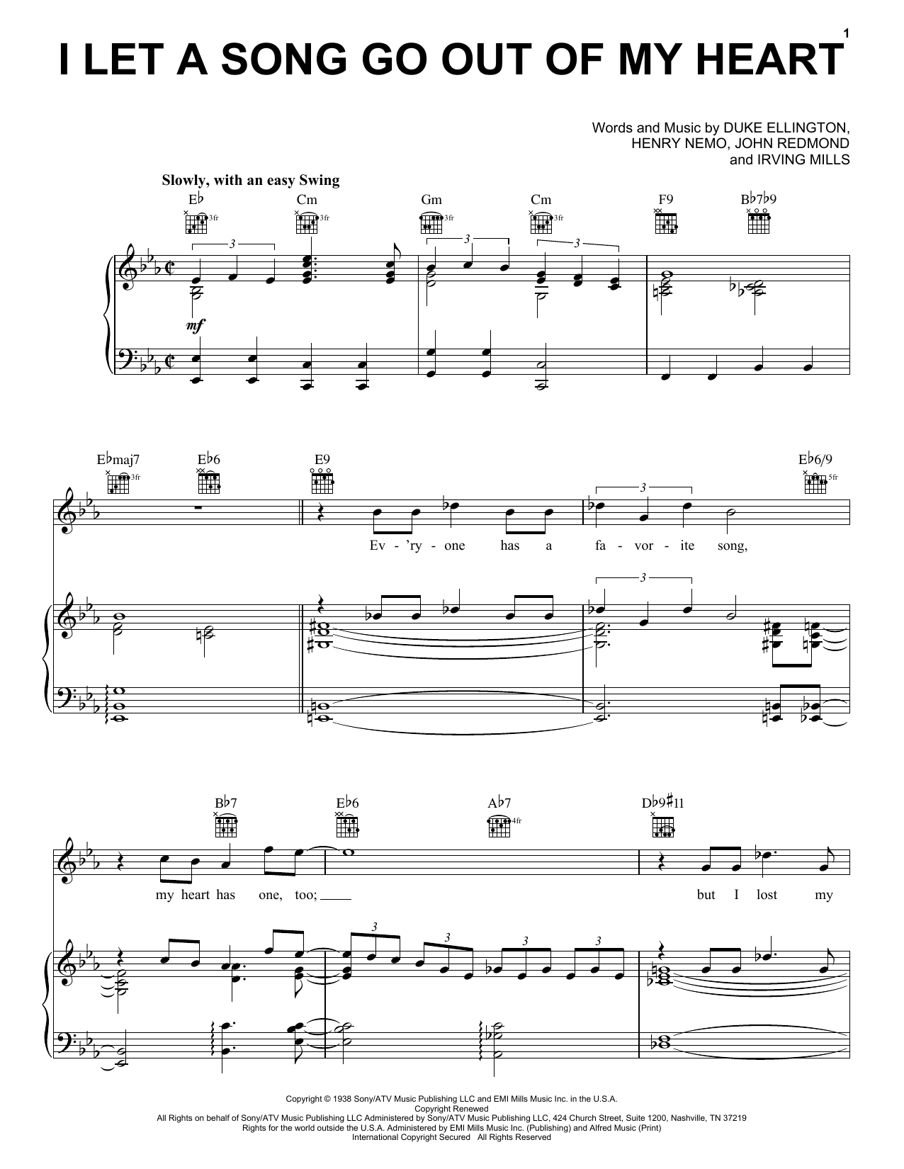 Duke Ellington I Let A Song Go Out Of My Heart sheet music notes and chords arranged for Piano, Vocal & Guitar Chords (Right-Hand Melody)