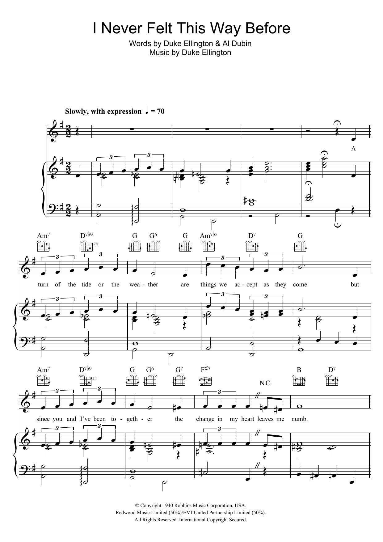 Duke Ellington I Never Felt This Way Before sheet music notes and chords arranged for Piano, Vocal & Guitar Chords