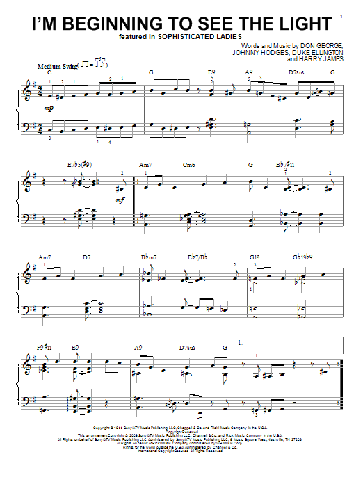 Duke Ellington I'm Beginning To See The Light (arr. Brent Edstrom) sheet music notes and chords arranged for Piano Solo