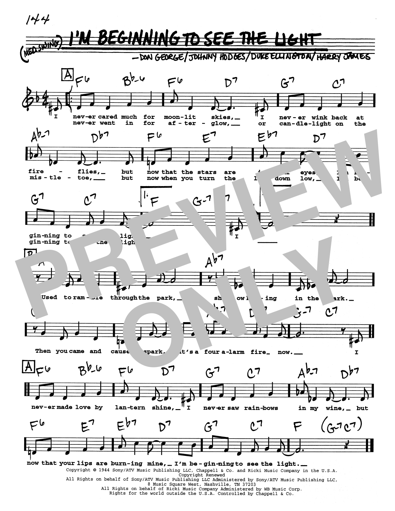 Duke Ellington I'm Beginning To See The Light (Low Voice) sheet music notes and chords arranged for Real Book – Melody, Lyrics & Chords