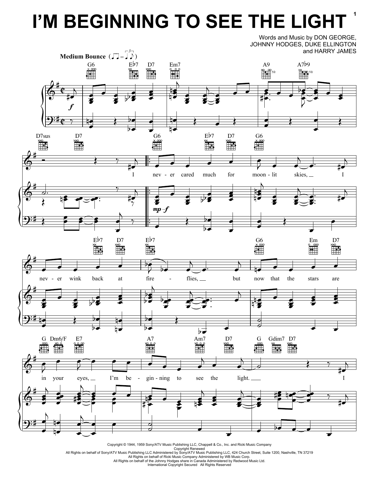 Duke Ellington I'm Beginning To See The Light sheet music notes and chords arranged for Piano Chords/Lyrics