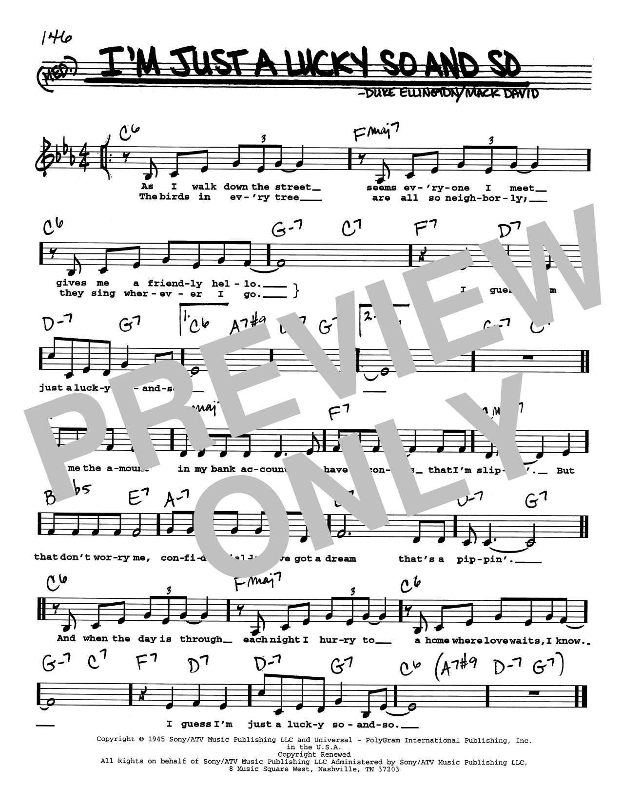 Duke Ellington I'm Just A Lucky So And So (Low Voice) sheet music notes and chords arranged for Real Book – Melody, Lyrics & Chords