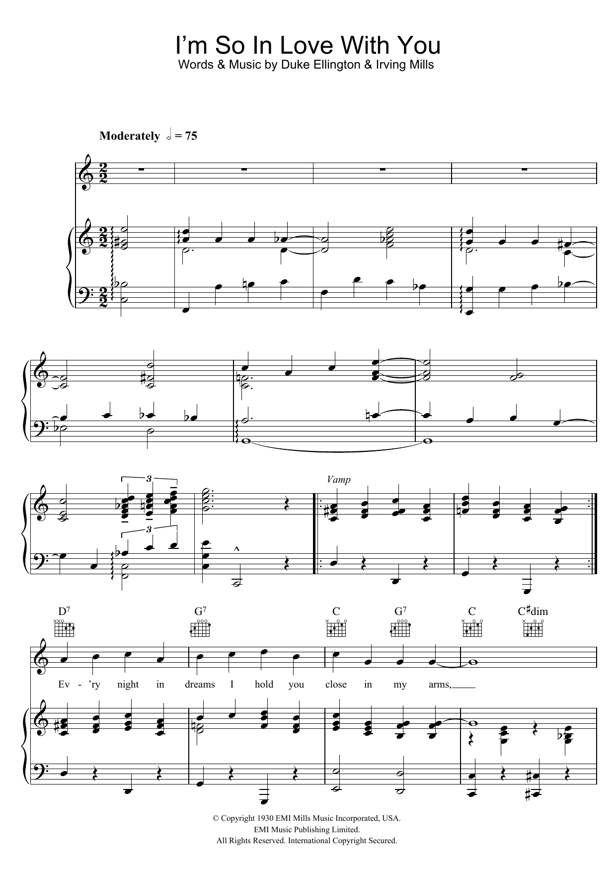 Duke Ellington I'm So In Love With You sheet music notes and chords arranged for Piano, Vocal & Guitar Chords