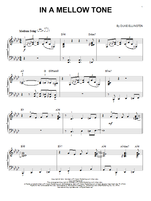 Duke Ellington In A Mellow Tone (arr. Brent Edstrom) sheet music notes and chords arranged for Piano Solo