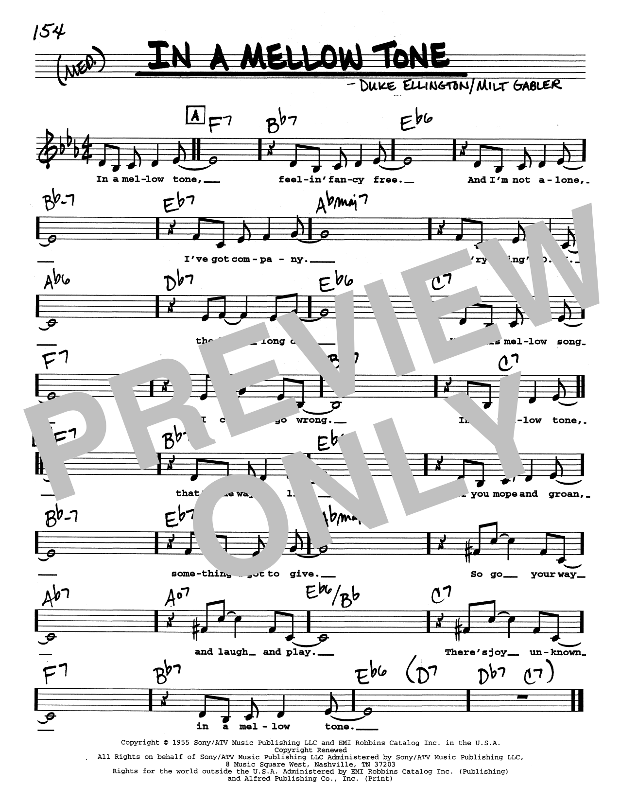 Duke Ellington In A Mellow Tone (Low Voice) sheet music notes and chords arranged for Real Book – Melody, Lyrics & Chords