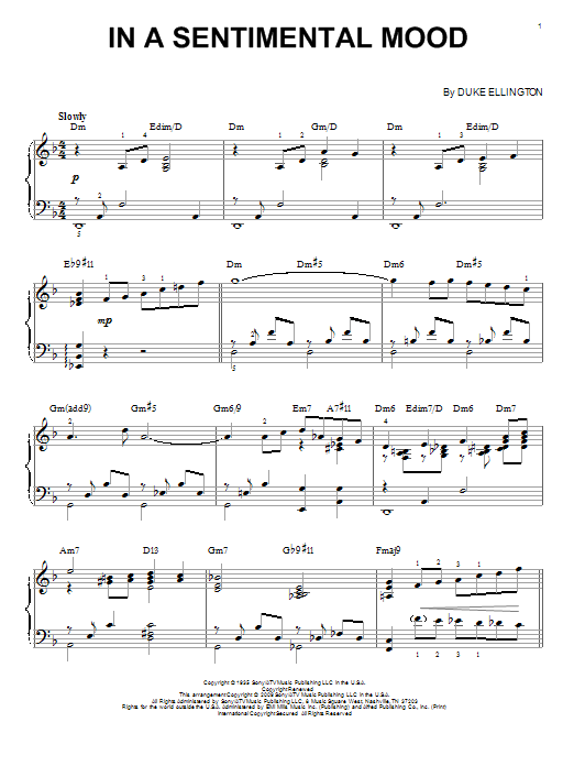 Duke Ellington In A Sentimental Mood (arr. Brent Edstrom) sheet music notes and chords arranged for Piano Solo