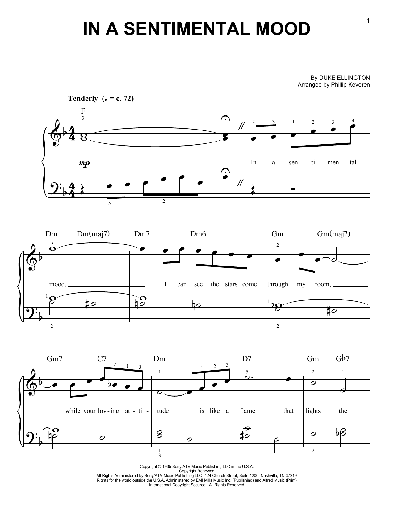 Duke Ellington In A Sentimental Mood (arr. Phillip Keveren) sheet music notes and chords arranged for Easy Piano