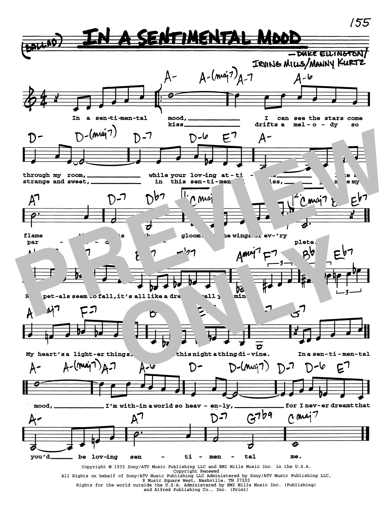 Duke Ellington In A Sentimental Mood (Low Voice) sheet music notes and chords arranged for Real Book – Melody, Lyrics & Chords