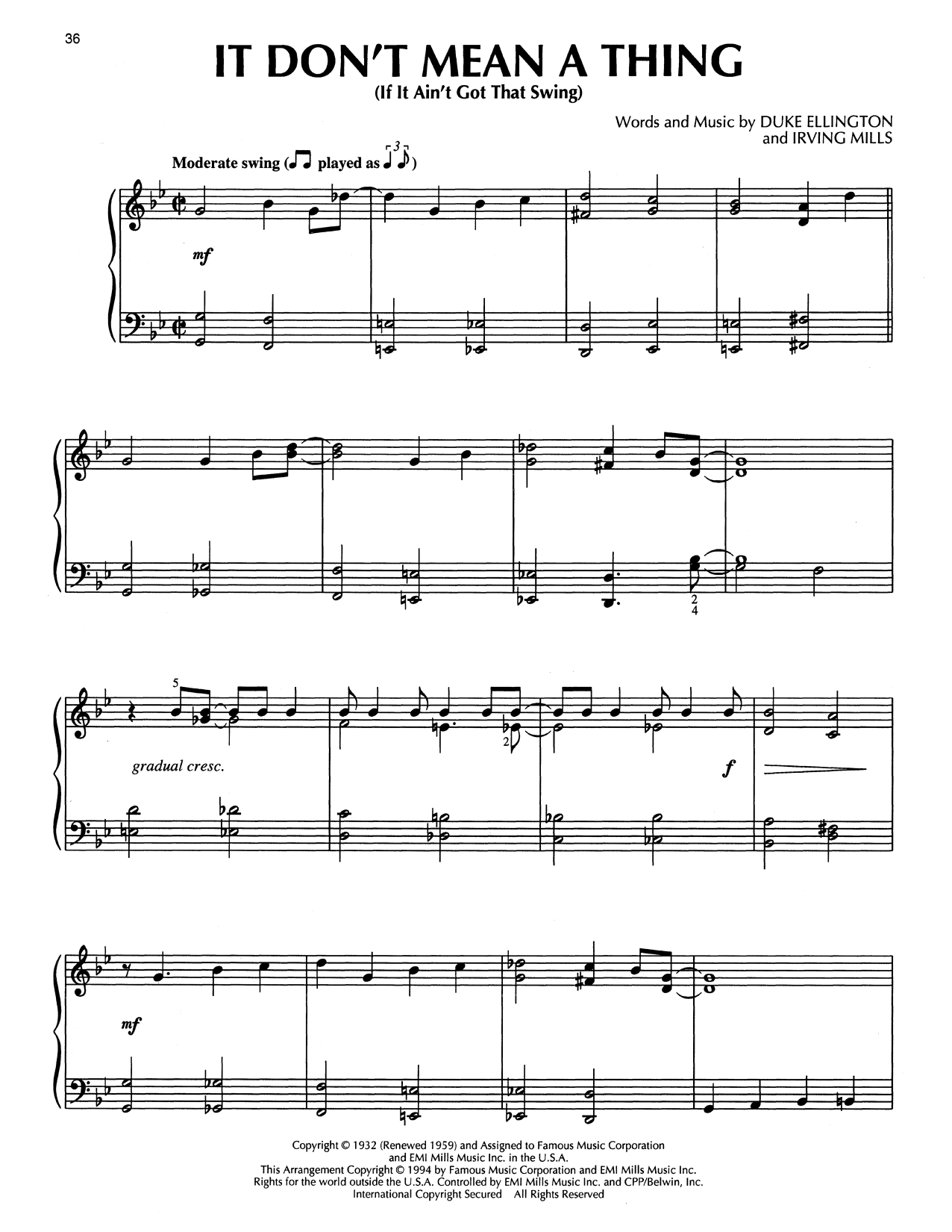 Duke Ellington It Don't Mean A Thing (If It Ain't Got That Swing) (arr. Bill Boyd) sheet music notes and chords arranged for Piano Solo