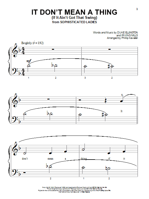 Duke Ellington It Don't Mean A Thing (If It Ain't Got That Swing) (arr. Phillip Keveren) sheet music notes and chords arranged for Easy Piano