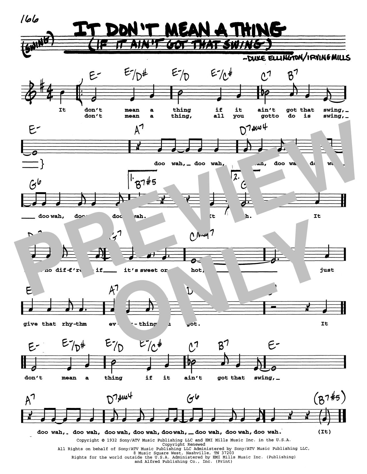 Duke Ellington It Don't Mean A Thing (If It Ain't Got That Swing) (Low Voice) sheet music notes and chords arranged for Real Book – Melody, Lyrics & Chords