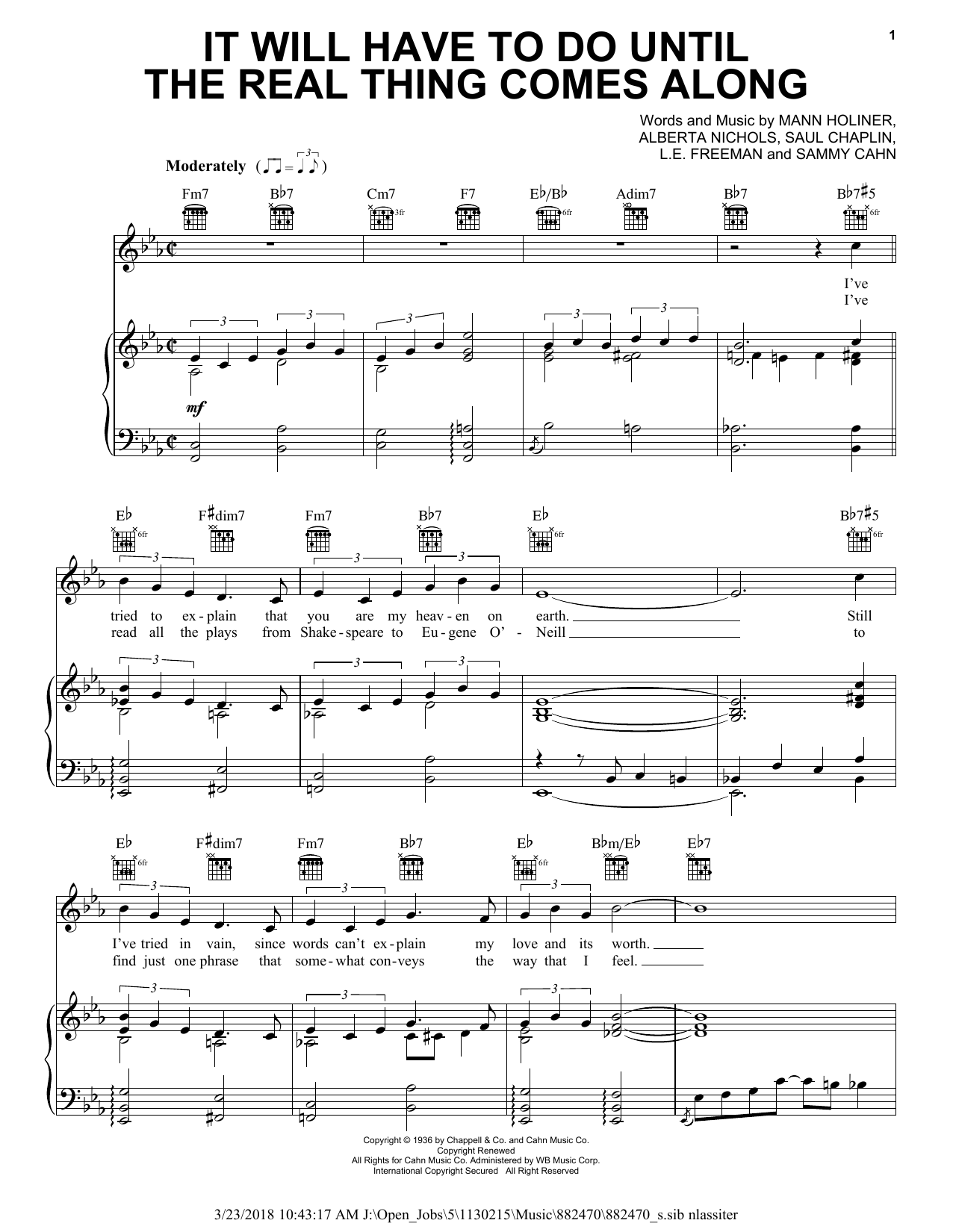Duke Ellington It Will Have To Do Until The Real Thing Comes Along (Until The Real Thing Comes Along) sheet music notes and chords arranged for Piano, Vocal & Guitar Chords (Right-Hand Melody)