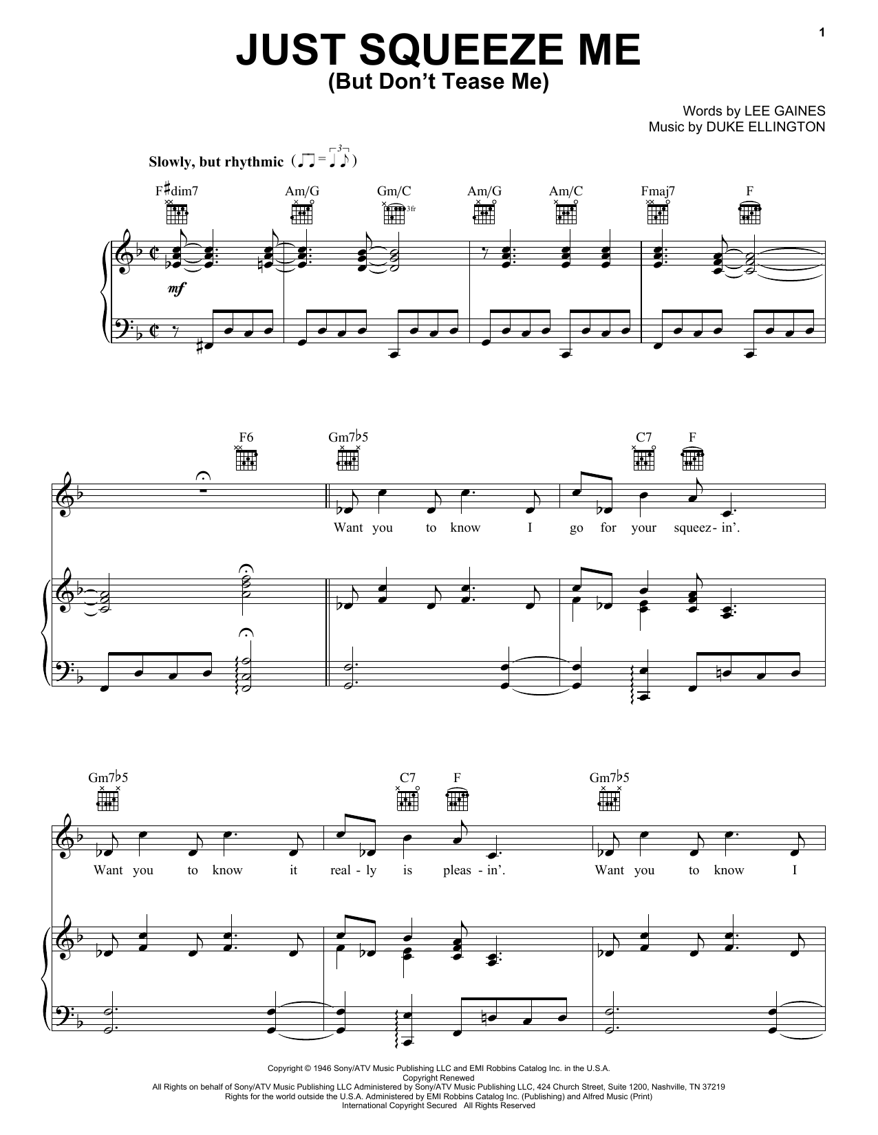 Duke Ellington Just Squeeze Me (But Don't Tease Me) sheet music notes and chords arranged for Lead Sheet / Fake Book