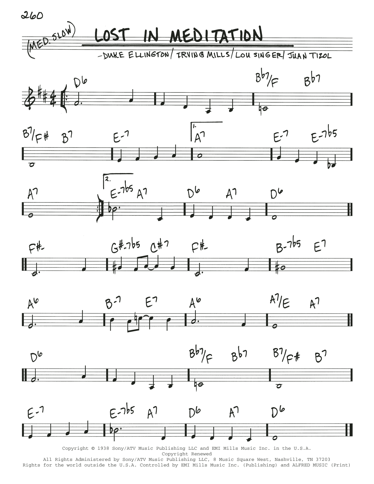 Duke Ellington Lost In Meditation sheet music notes and chords arranged for Real Book – Melody & Chords