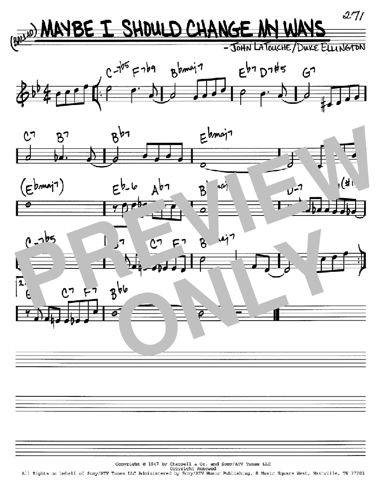 Duke Ellington Maybe I Should Change My Ways sheet music notes and chords arranged for Real Book – Melody & Chords – C Instruments