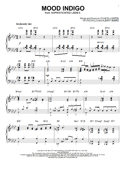 Duke Ellington Mood Indigo (arr. Brent Edstrom) sheet music notes and chords arranged for Piano Solo