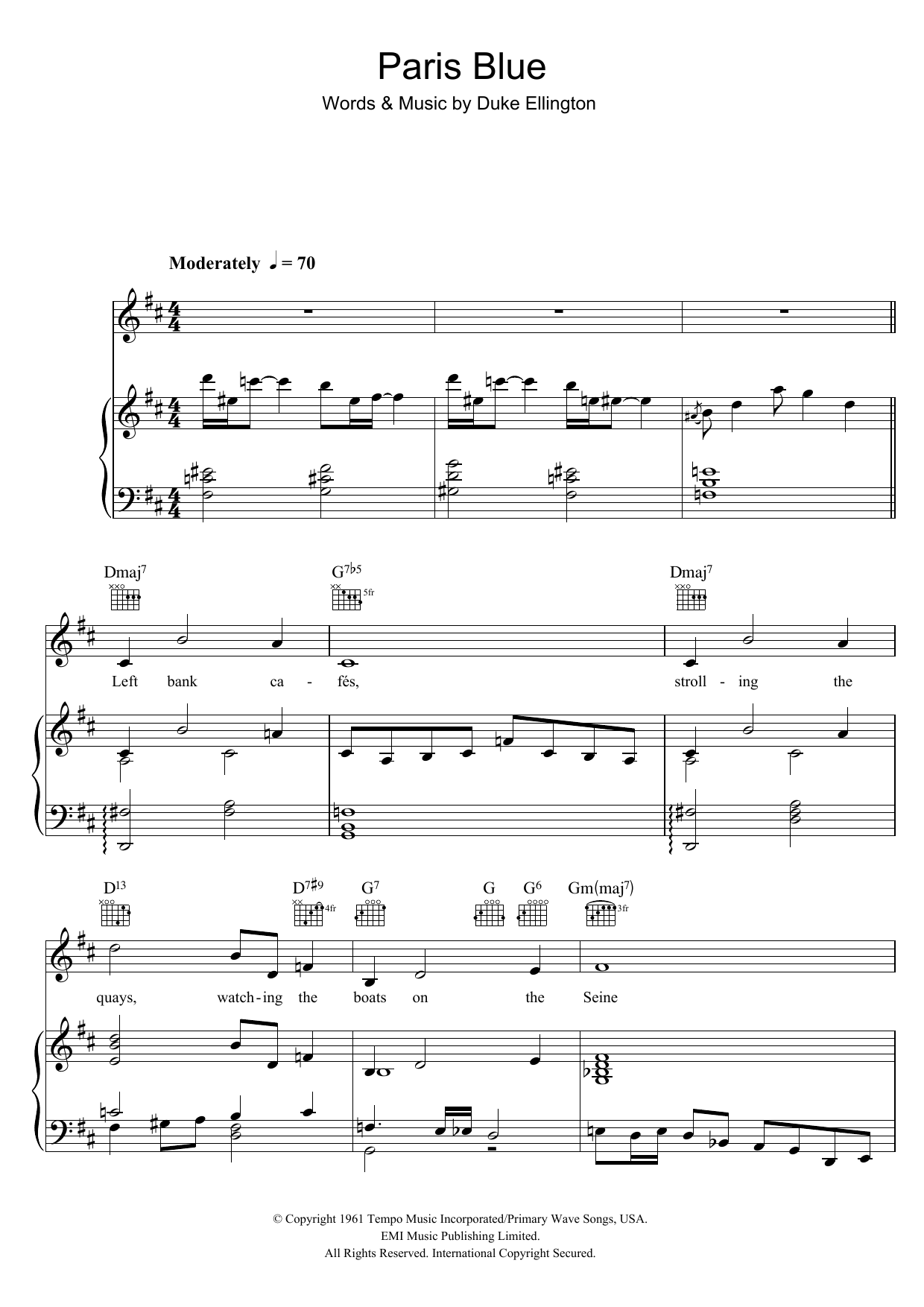 Duke Ellington Paris Blues sheet music notes and chords arranged for Piano, Vocal & Guitar Chords