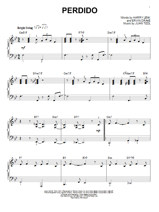 Duke Ellington Perdido (arr. Brent Edstrom) sheet music notes and chords arranged for Piano Solo