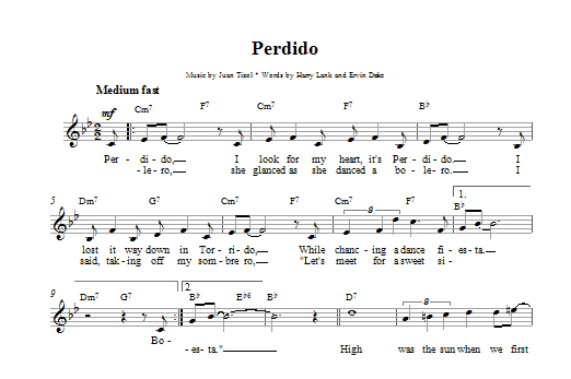 Duke Ellington Perdido sheet music notes and chords arranged for Piano, Vocal & Guitar Chords (Right-Hand Melody)