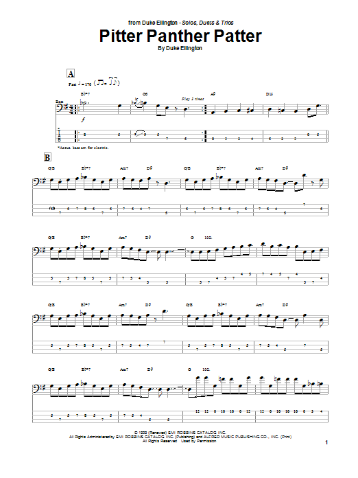 Duke Ellington Pitter Panther Patter sheet music notes and chords arranged for Bass Guitar Tab