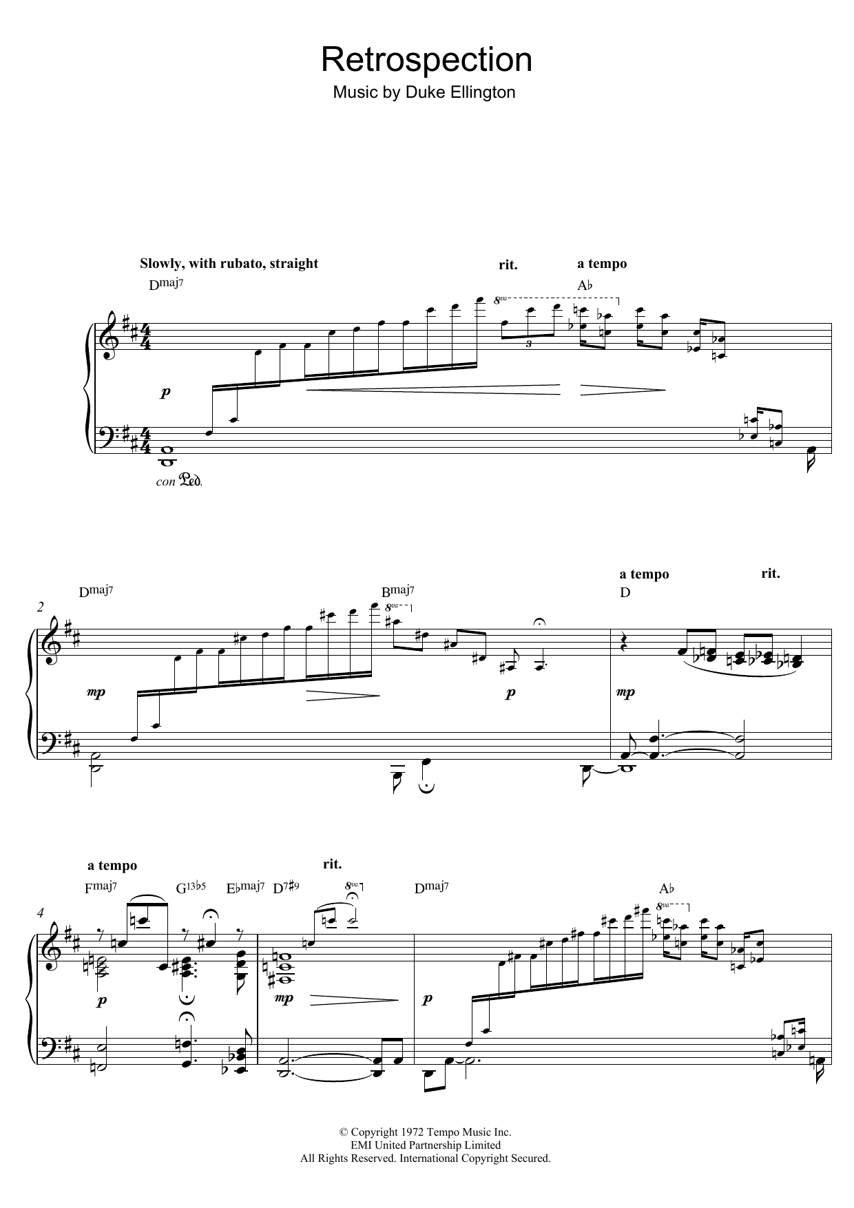 Duke Ellington Retrospection sheet music notes and chords arranged for Piano Solo