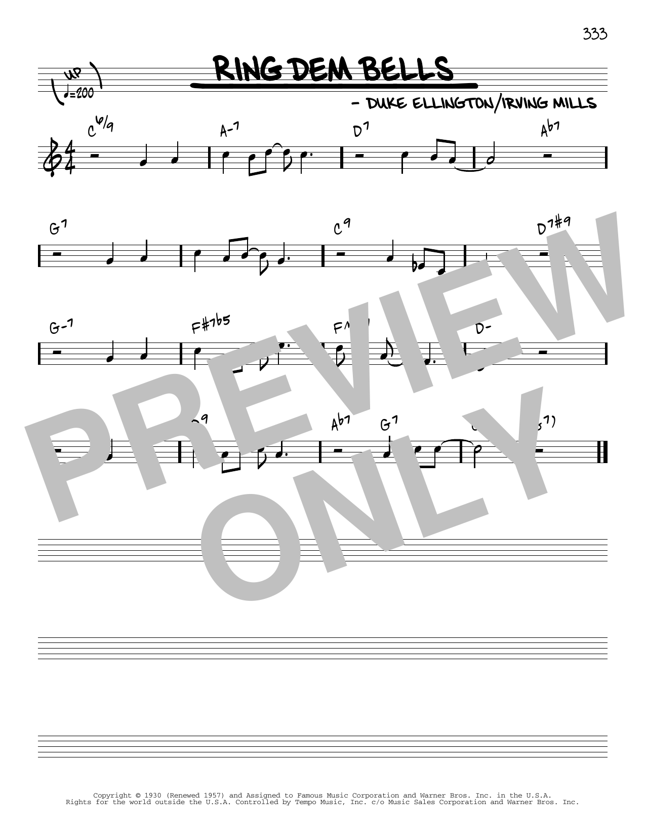 Duke Ellington Ring Dem Bells [Reharmonized version] (arr. Jack Grassel) sheet music notes and chords arranged for Real Book – Melody & Chords