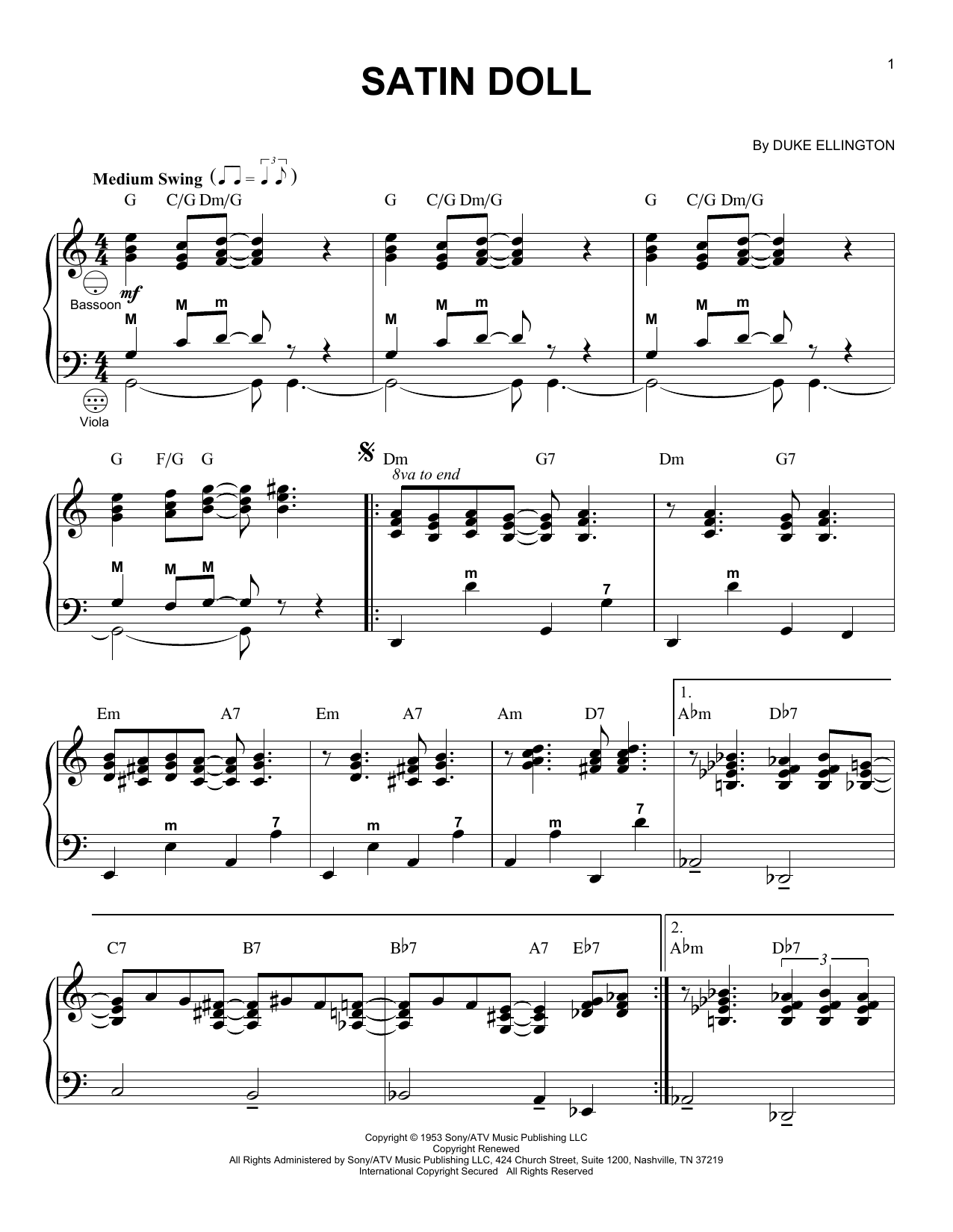 Duke Ellington Satin Doll (arr. Gary Meisner) sheet music notes and chords arranged for Accordion
