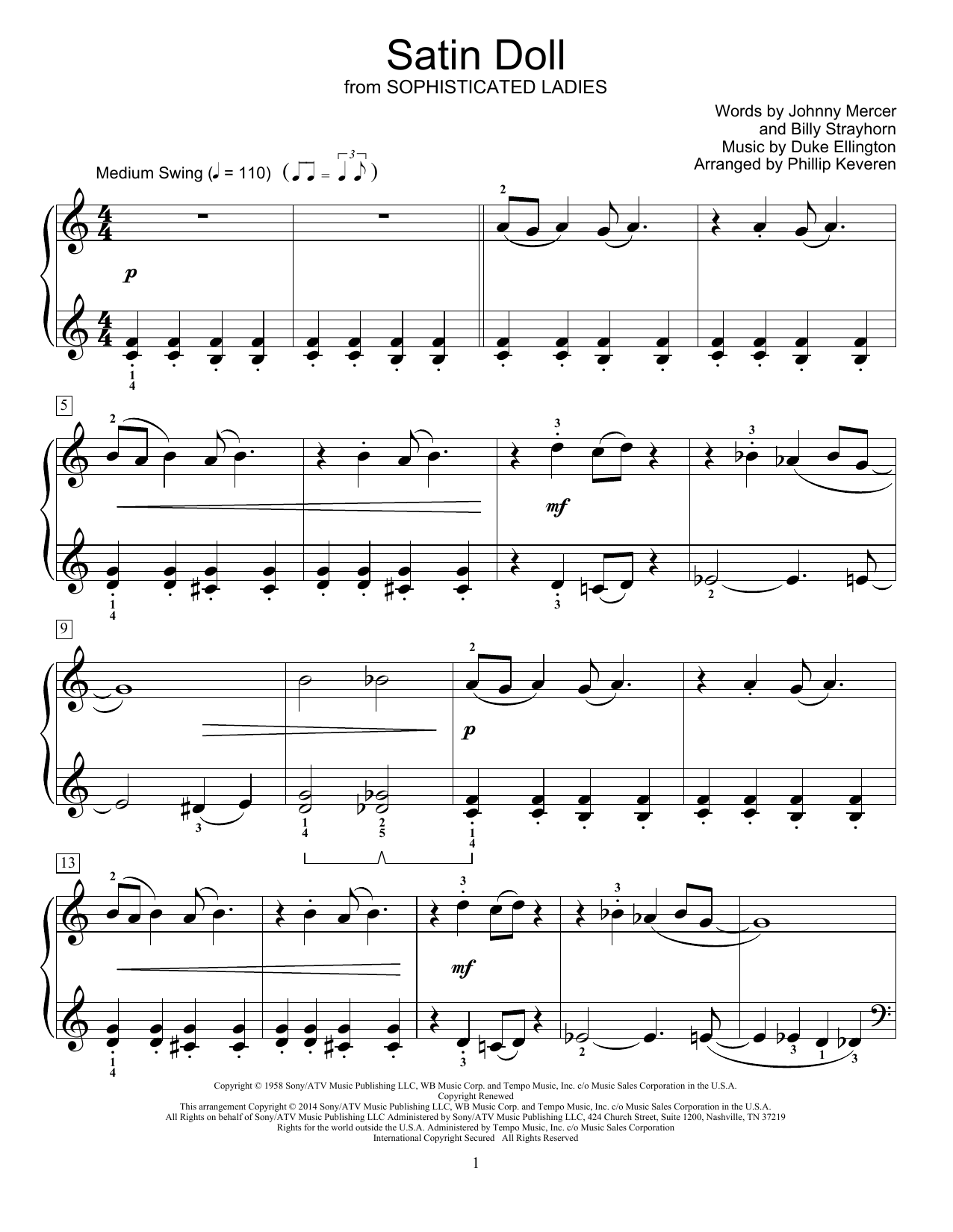 Duke Ellington Satin Doll (arr. Phillip Keveren) sheet music notes and chords arranged for Easy Piano