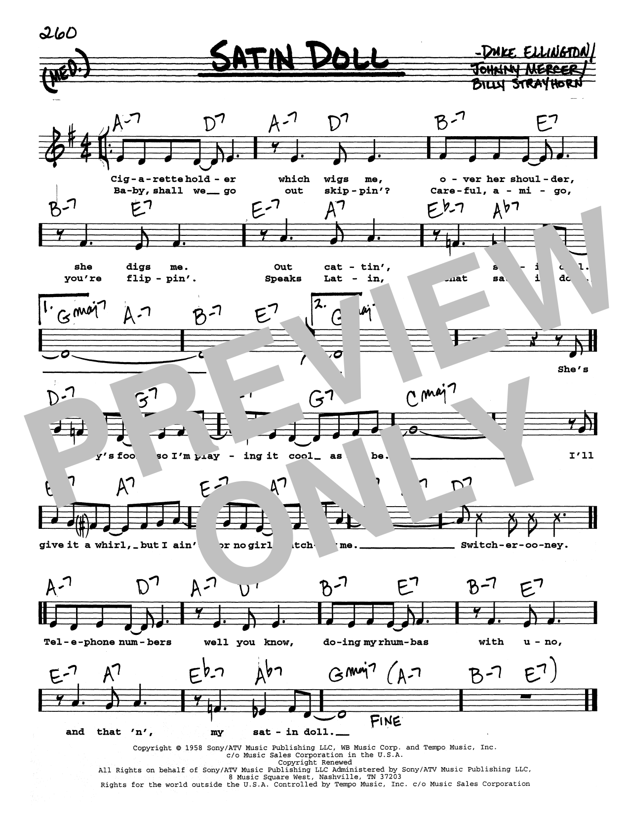 Duke Ellington Satin Doll (Low Voice) sheet music notes and chords arranged for Real Book – Melody, Lyrics & Chords