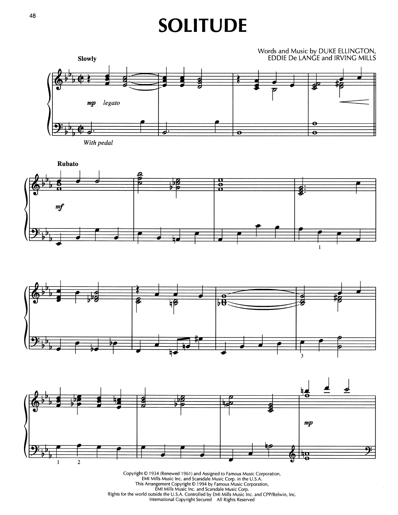 Duke Ellington Solitude (arr. Bill Boyd) sheet music notes and chords arranged for Piano Solo