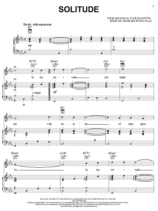 Duke Ellington Solitude sheet music notes and chords arranged for 5-Finger Piano
