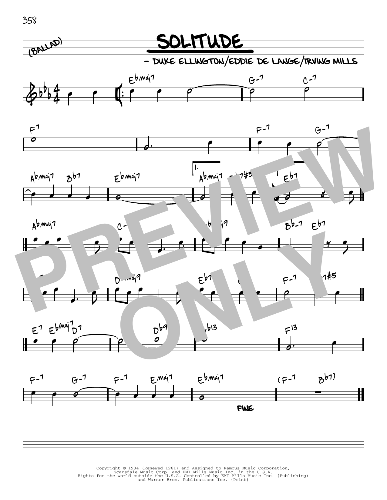Duke Ellington Solitude [Reharmonized version] (arr. Jack Grassel) sheet music notes and chords arranged for Real Book – Melody & Chords